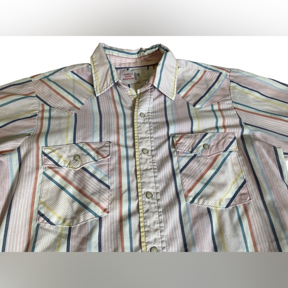 Vintage Saddle King Western Pearl Snap Pink Striped Shirt, Size M/L, Neck 15.5” - Picture 2 of 5